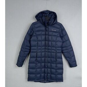 Columbia Jacket Womens Small Blue Omni-Heat 600 Fill Down Puffer Hooded Long